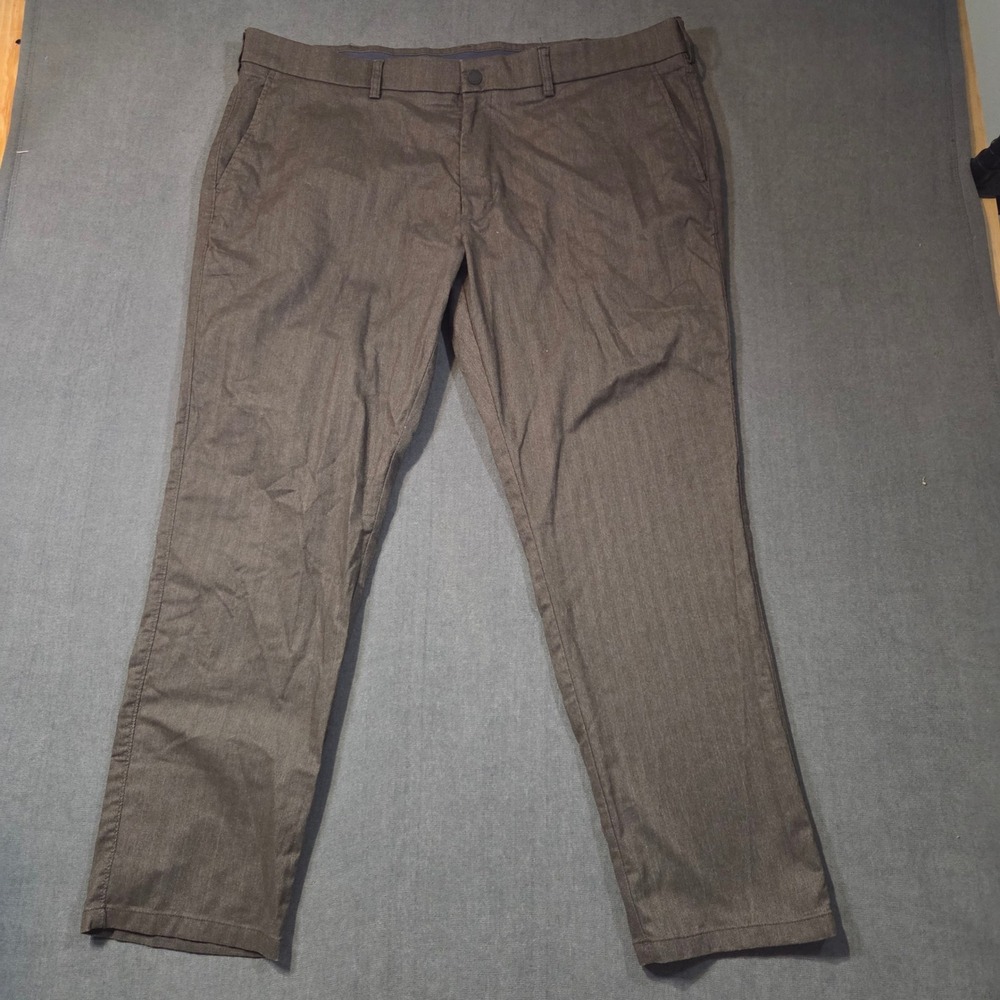 Haggar Modern Stretch Pant Mens 42x30 Brown Herringbone Straight Fit